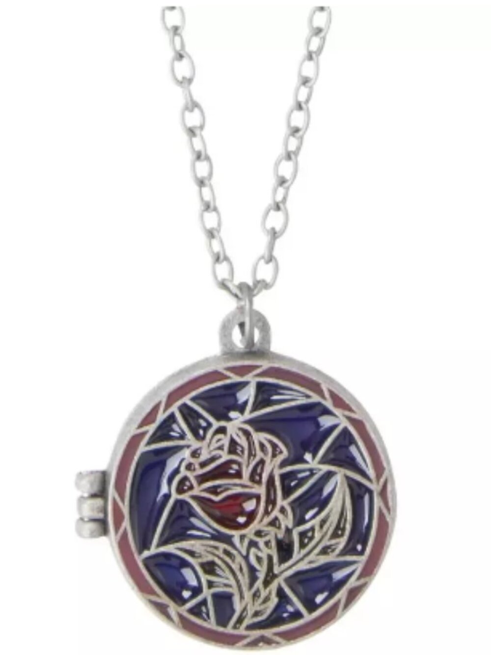 Disney Beauty And The Beast Stained Glass Rose Locket Necklace - Never worn